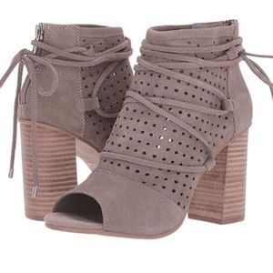 Very Volatile Kalio Wrap Lace Peep Toe Ankle Booties Brown Perforated Suede